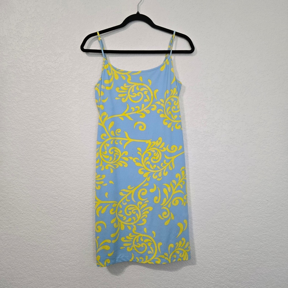 J. McLaughlin M Blue and Yellow Mini Dress Beach Pool Resort Vacation